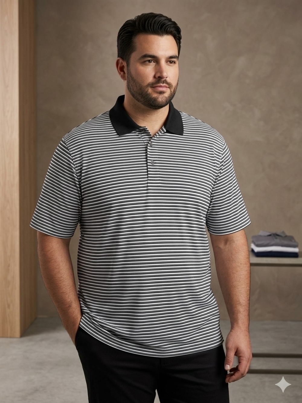 Roundtree & Yorke Black and White Striped Polo Men's Size 2XT